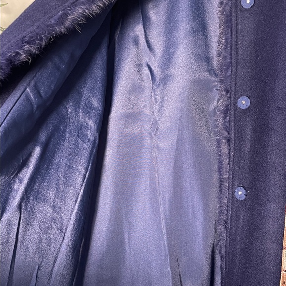 BOHO Navy Hooded Coat – Multi-Color Embroidery & Rabbit Fur Trim & Fringe Hem - Picture 12 of 16